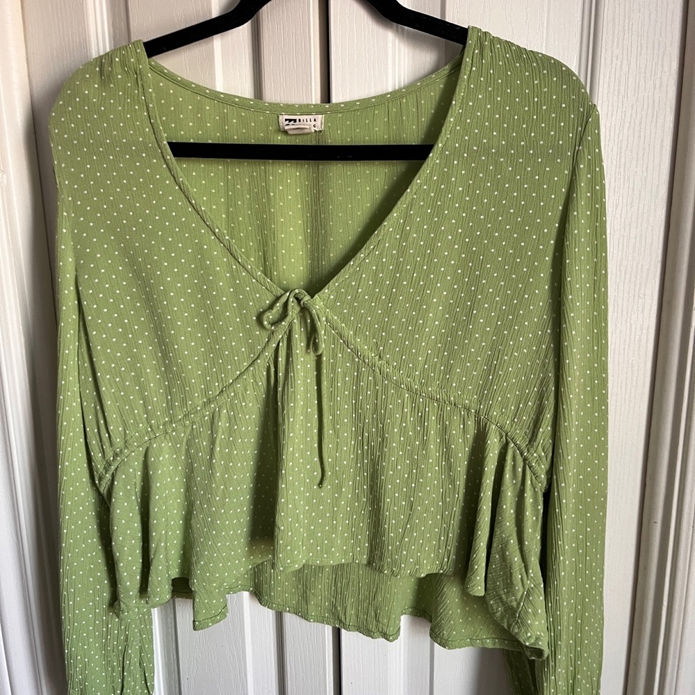 Billabong Light Green Polka Dot Blouse
